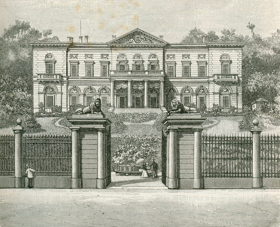 Historische Darstellung der Villa Farraggiana in Meina am Lago Maggiore